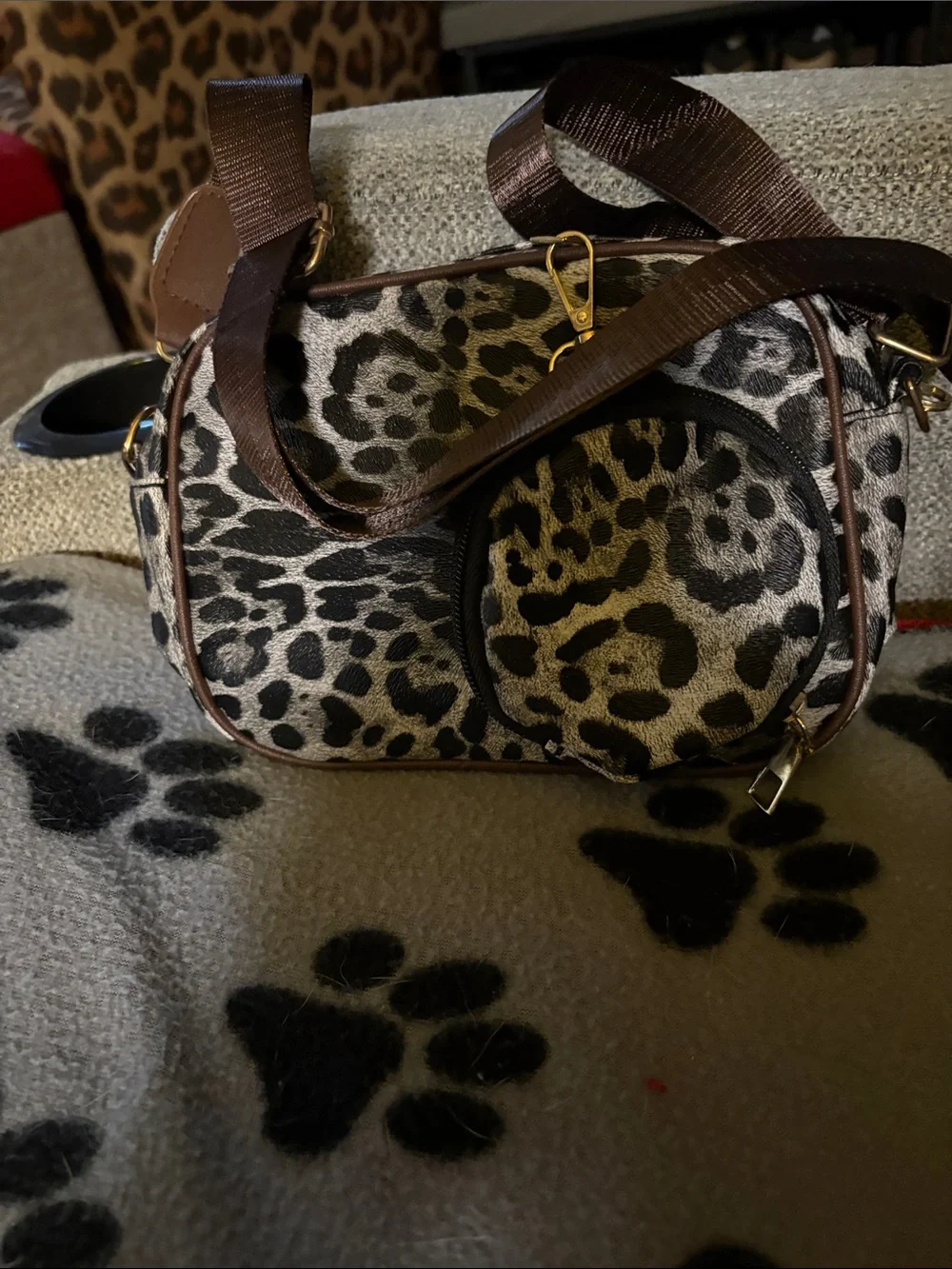 Leopard Print Crossbody Bag - Brown and Black